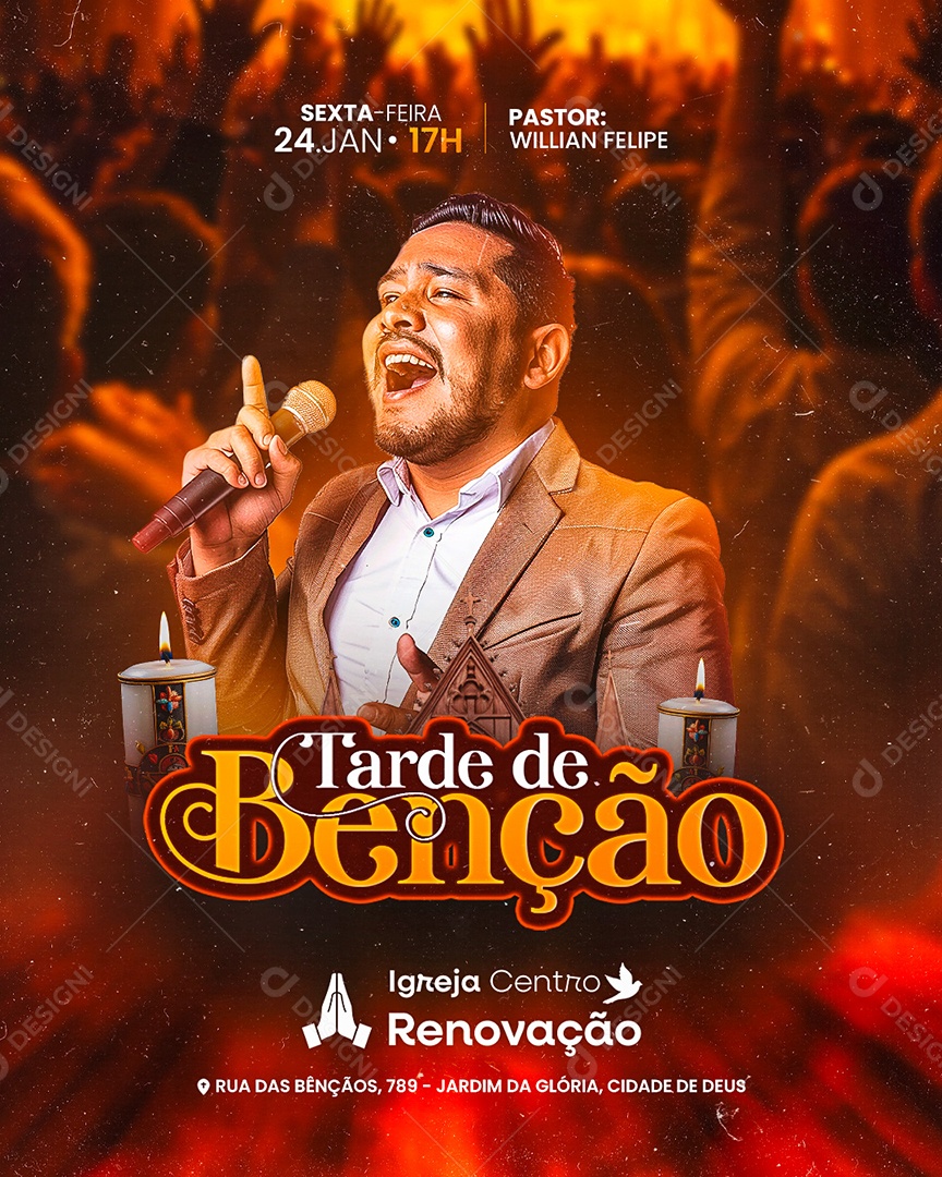Flyer Gospel Tarde de Benção Social Media PSD Editável