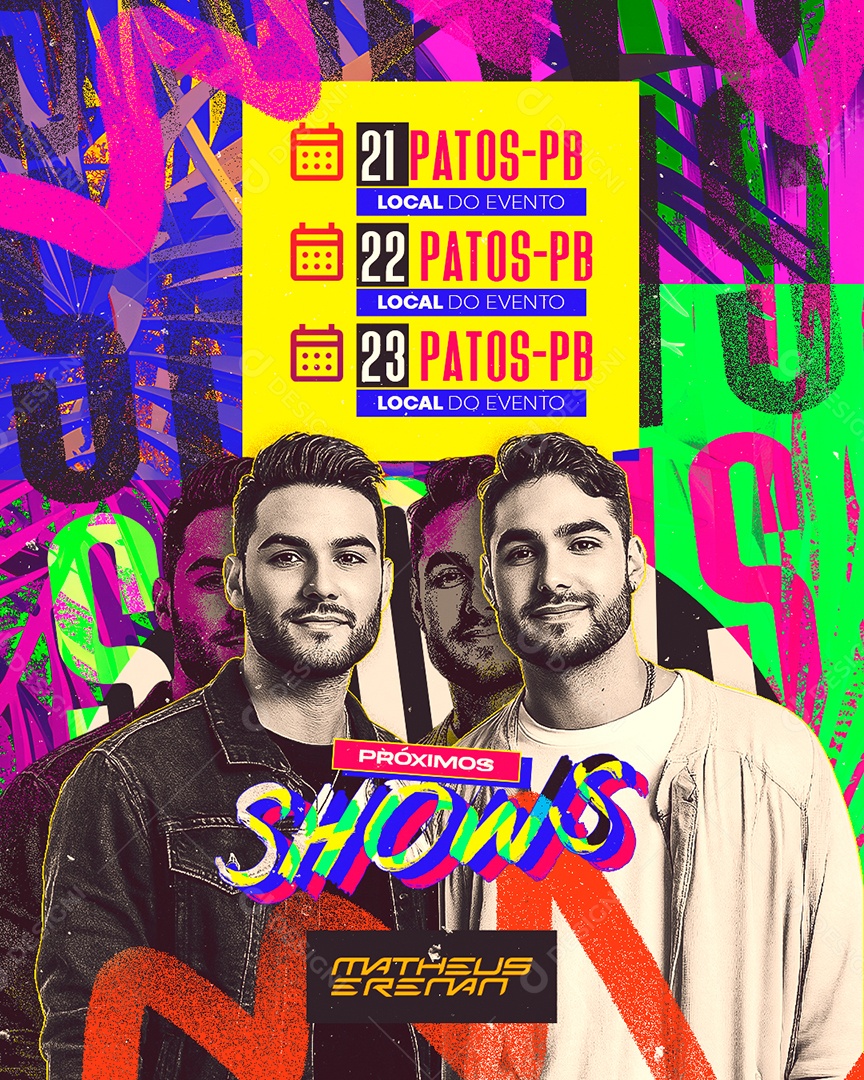 Flyer Próximos Shows Matheus e Renan Social Media PSD Editável