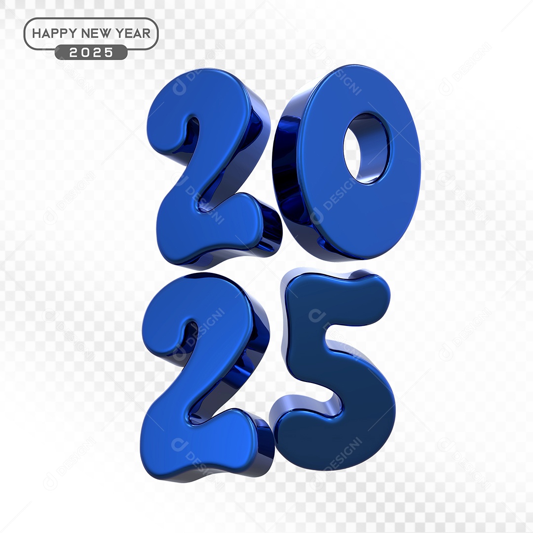 Elemento 3D Número 2025 Azul Para Composição PSD