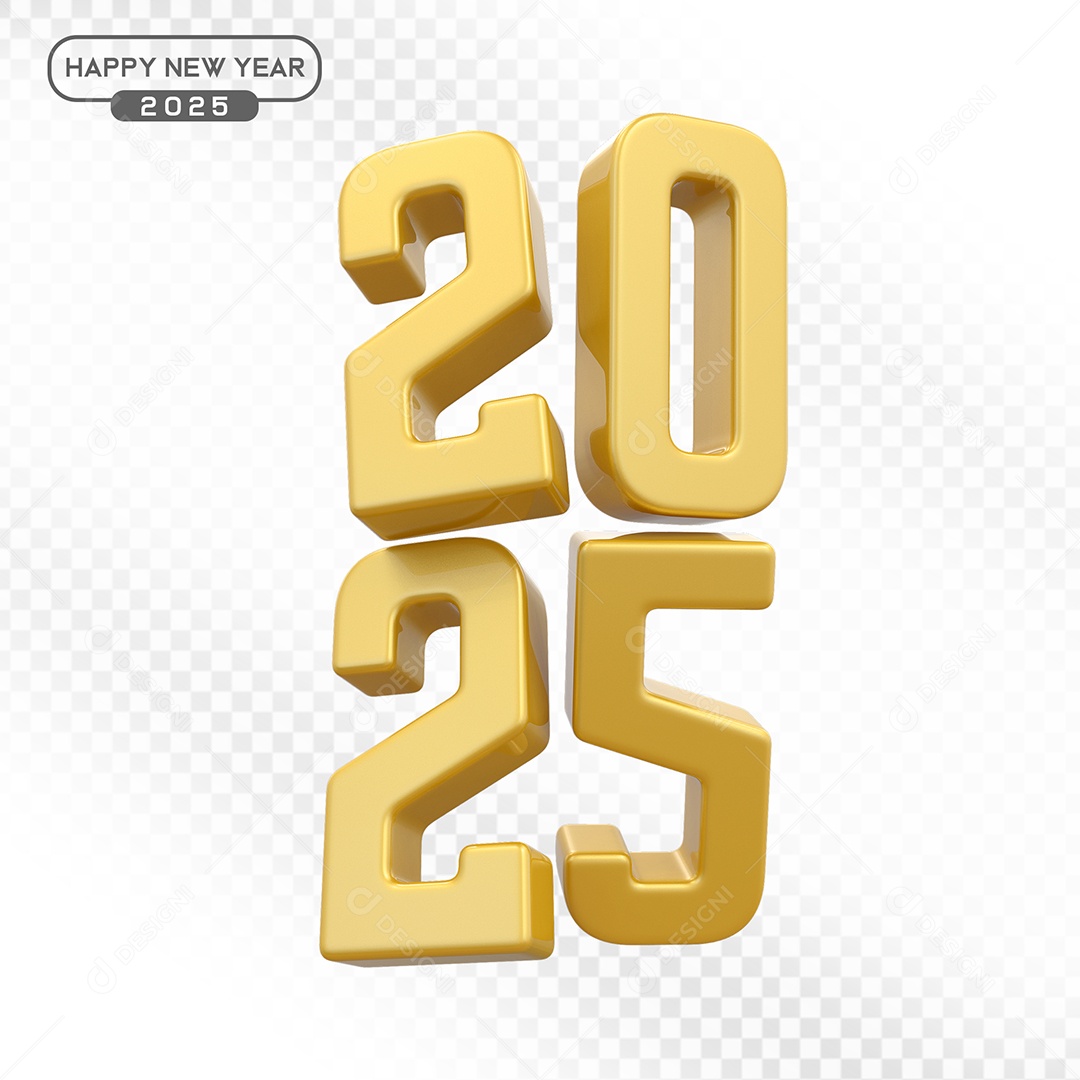 Elemento 3D Número 2025 Dourado Para Composição PSD