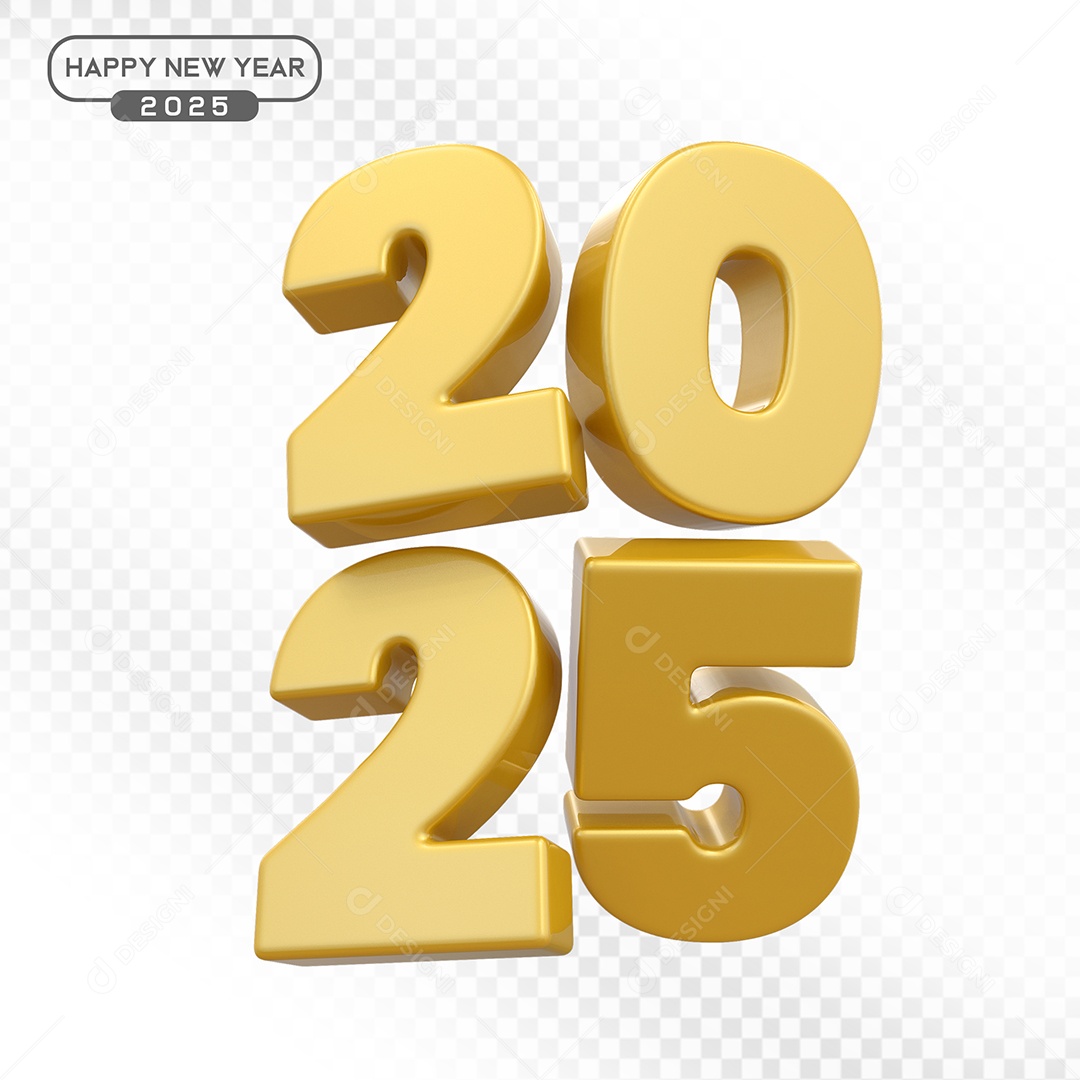 Elemento 3D Número 2025 Dourado Para Composição PSD