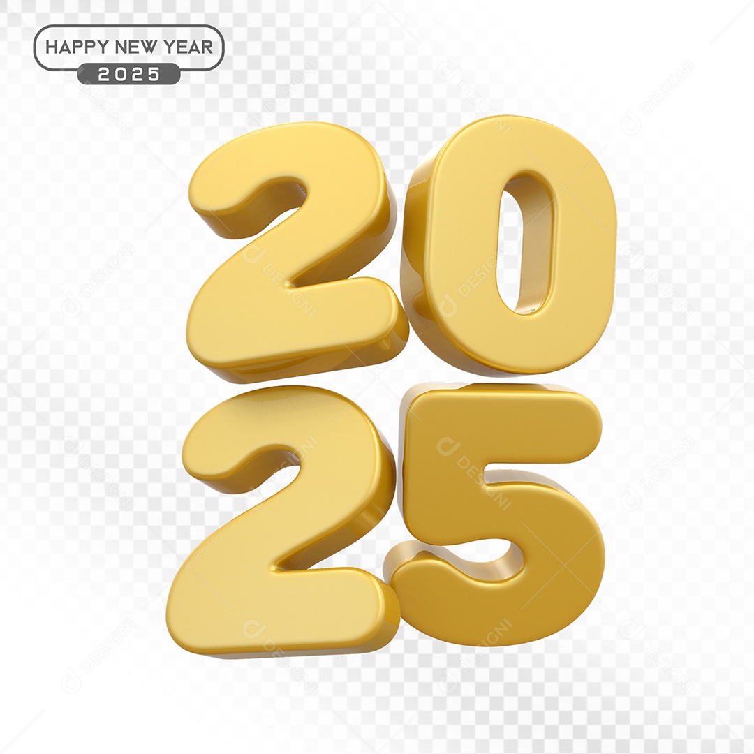 Elemento 3D Número 2025 Dourado Para Composição PSD