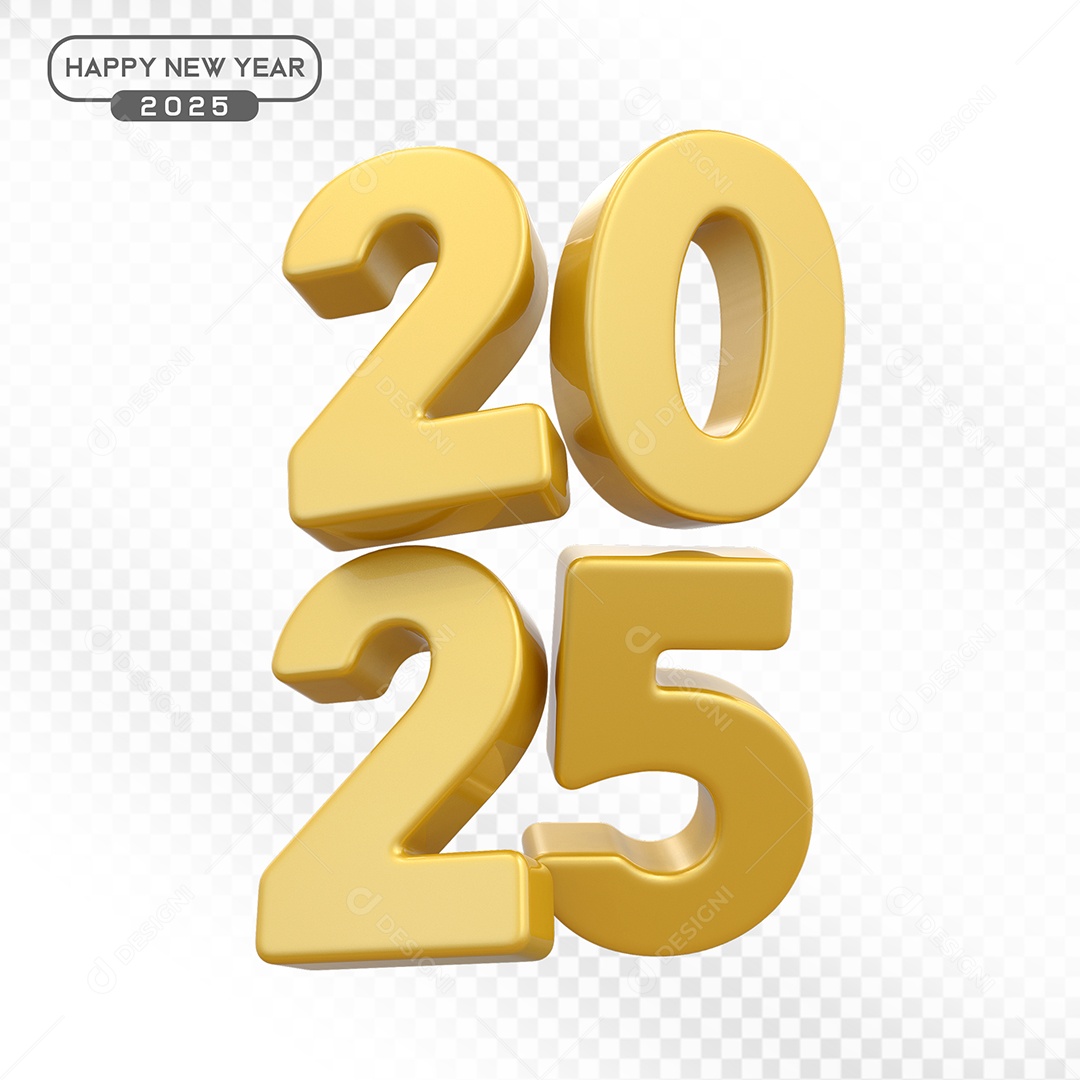Elemento 3D Número 2025 Dourado Para Composição PSD