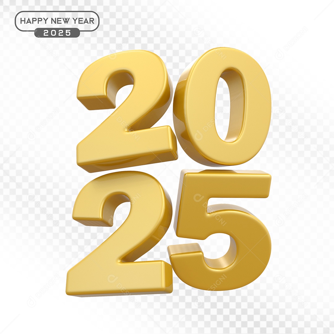 Elemento 3D Número 2025 Dourado Para Composição PSD