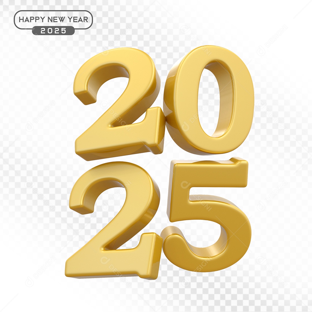 Elemento 3D Número 2025 Dourado Para Composição PSD
