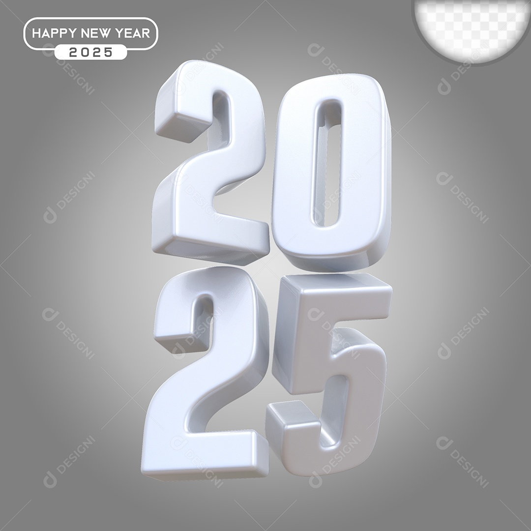 Elemento 3D Número 2025 Branco Para Composição PSD