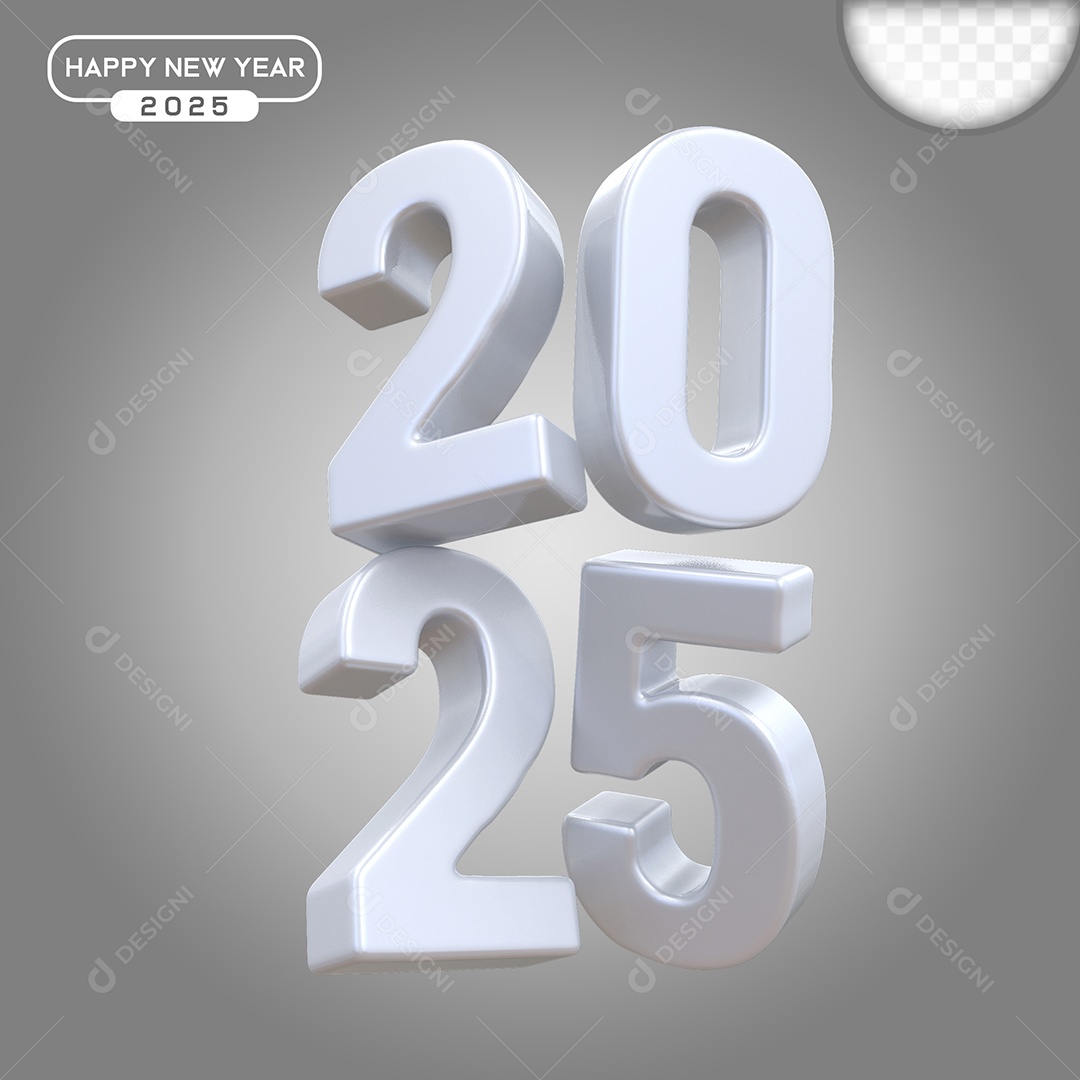 Elemento 3D Número 2025 Branco Para Composição PSD