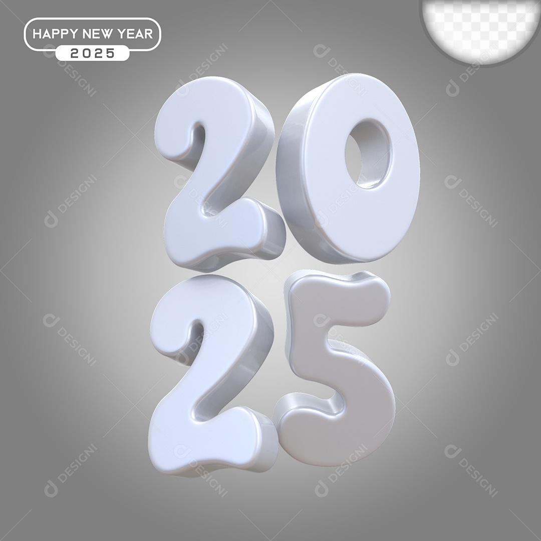 Elemento 3D Número 2025 Branco Para Composição PSD