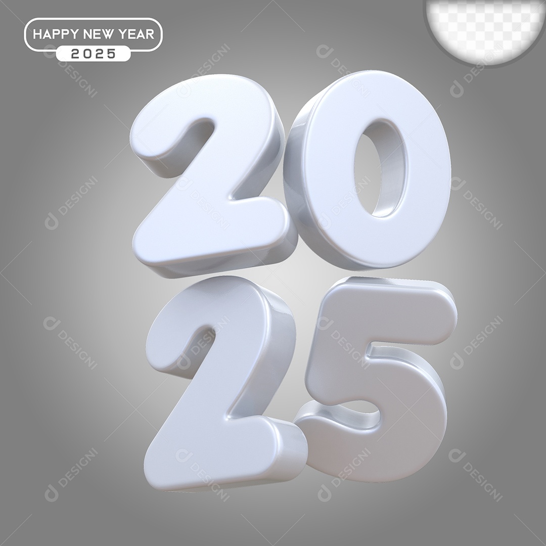 Elemento 3D Número 2025 Branco Para Composição PSD
