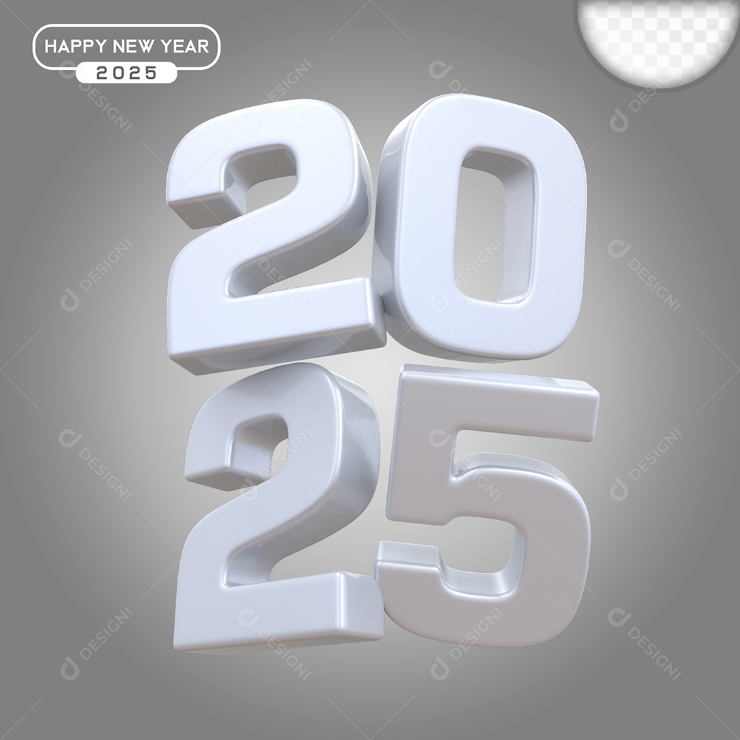 Elemento 3D Número 2025 Branco Para Composição PSD