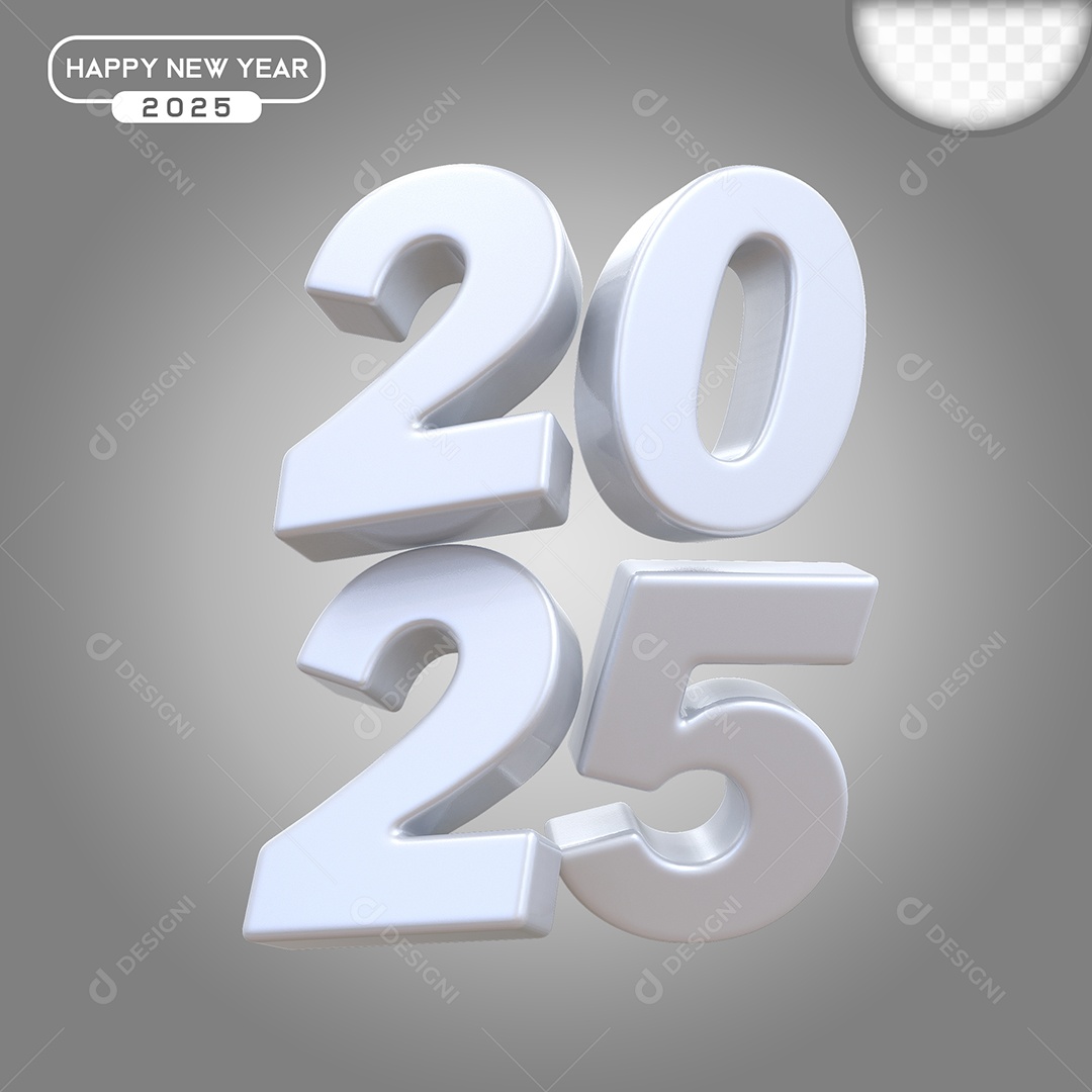 Elemento 3D Número 2025 Branco Para Composição PSD