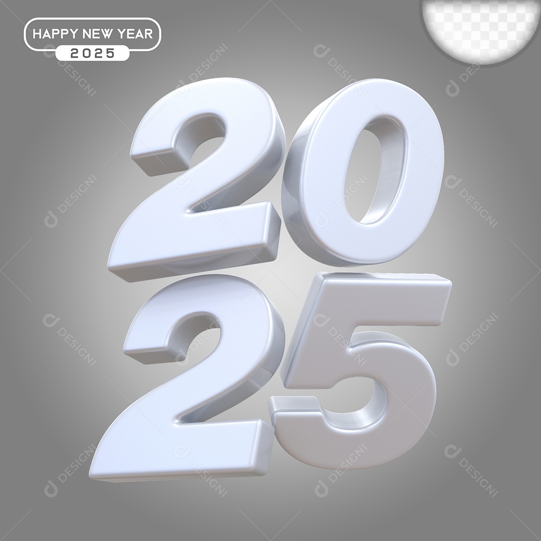 Elemento 3D Número 2025 Branco Para Composição PSD