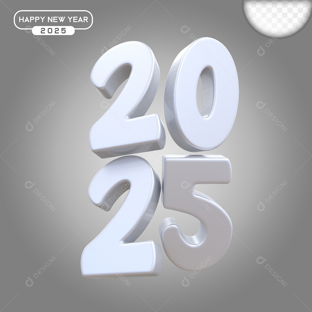 Elemento 3D Número 2025 Branco Para Composição PSD