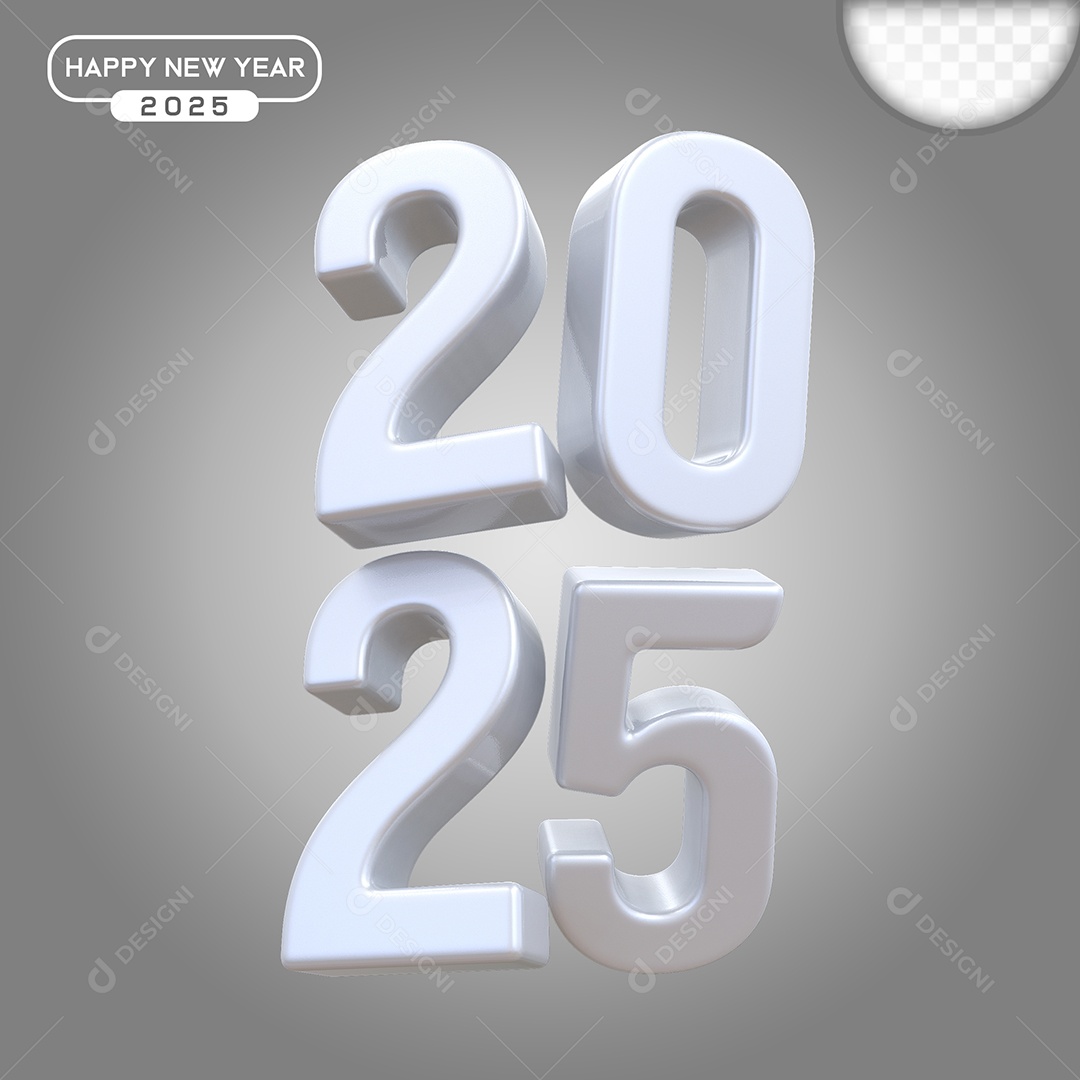 Elemento 3D Número 2025 Branco Para Composição PSD