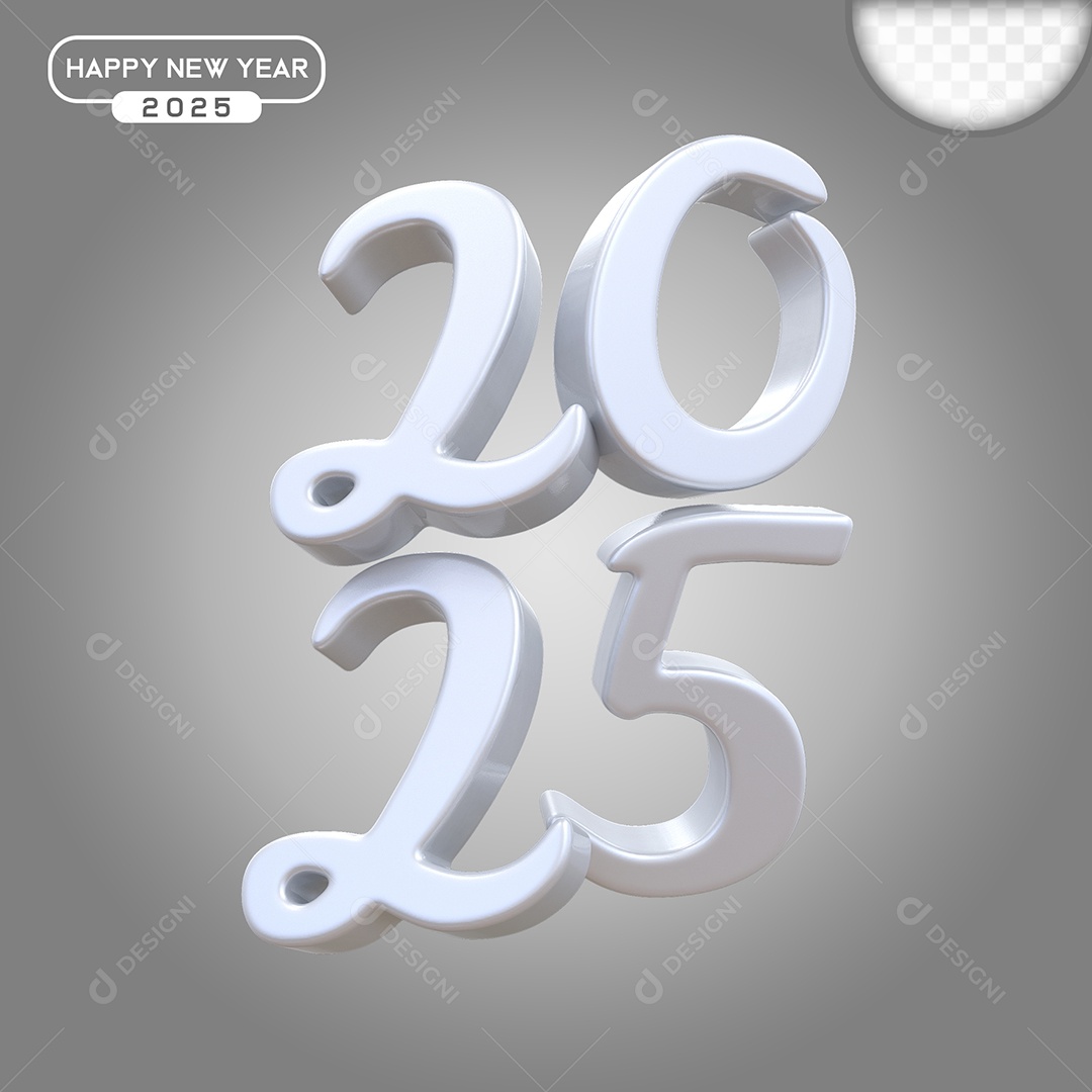 Elemento 3D Número 2025 Branco Para Composição PSD