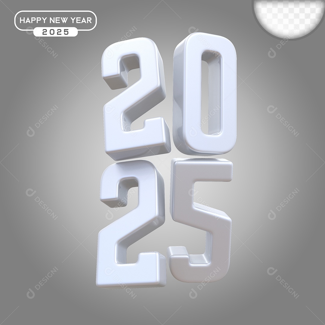 Elemento 3D Número 2025 Branco Para Composição PSD
