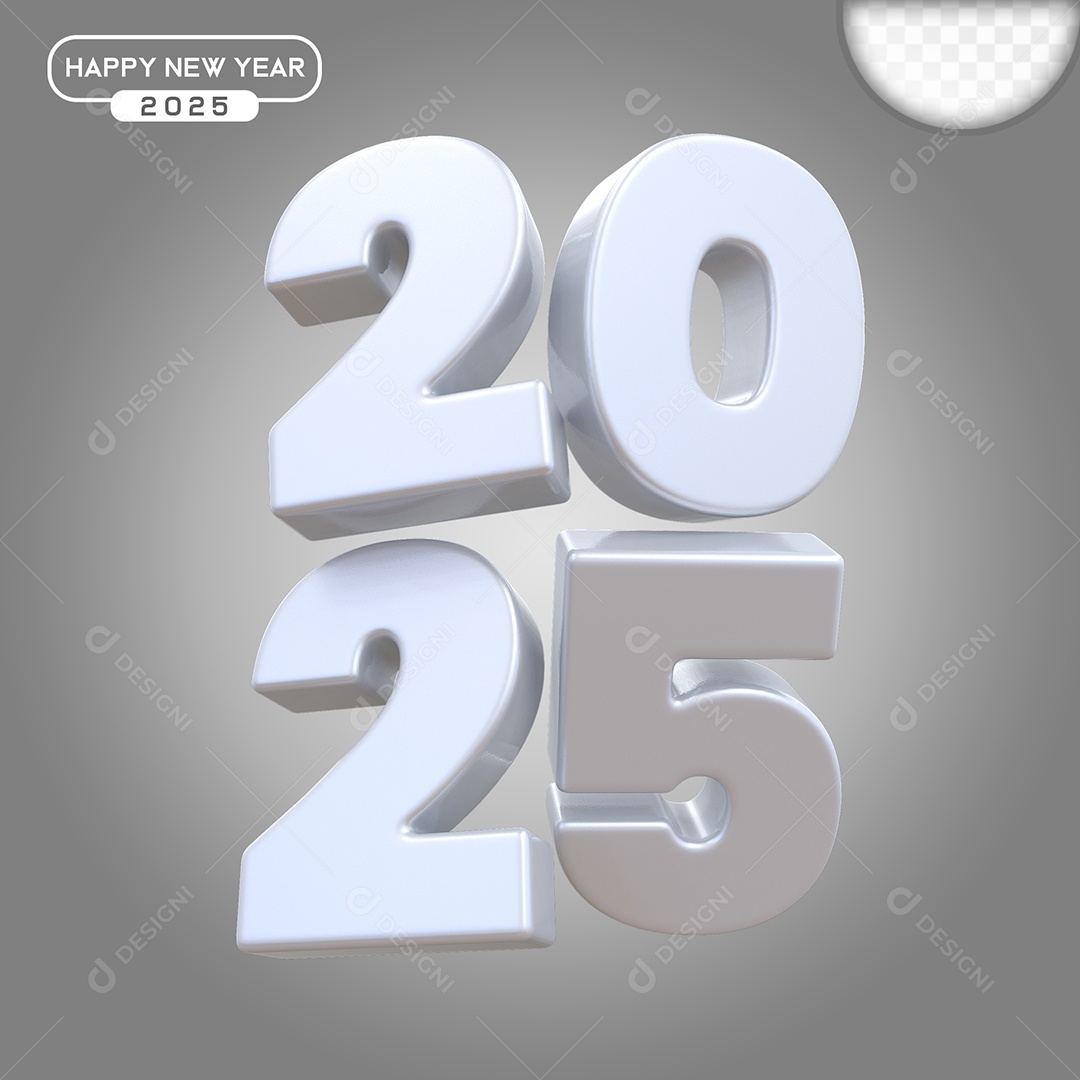 Elemento 3D Número 2025 Branco Para Composição PSD
