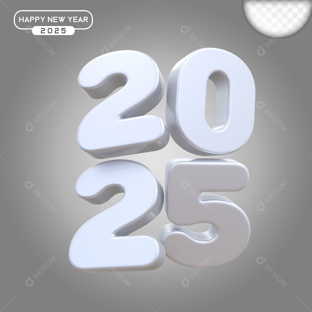 Elemento 3D Número 2025 Branco Para Composição PSD