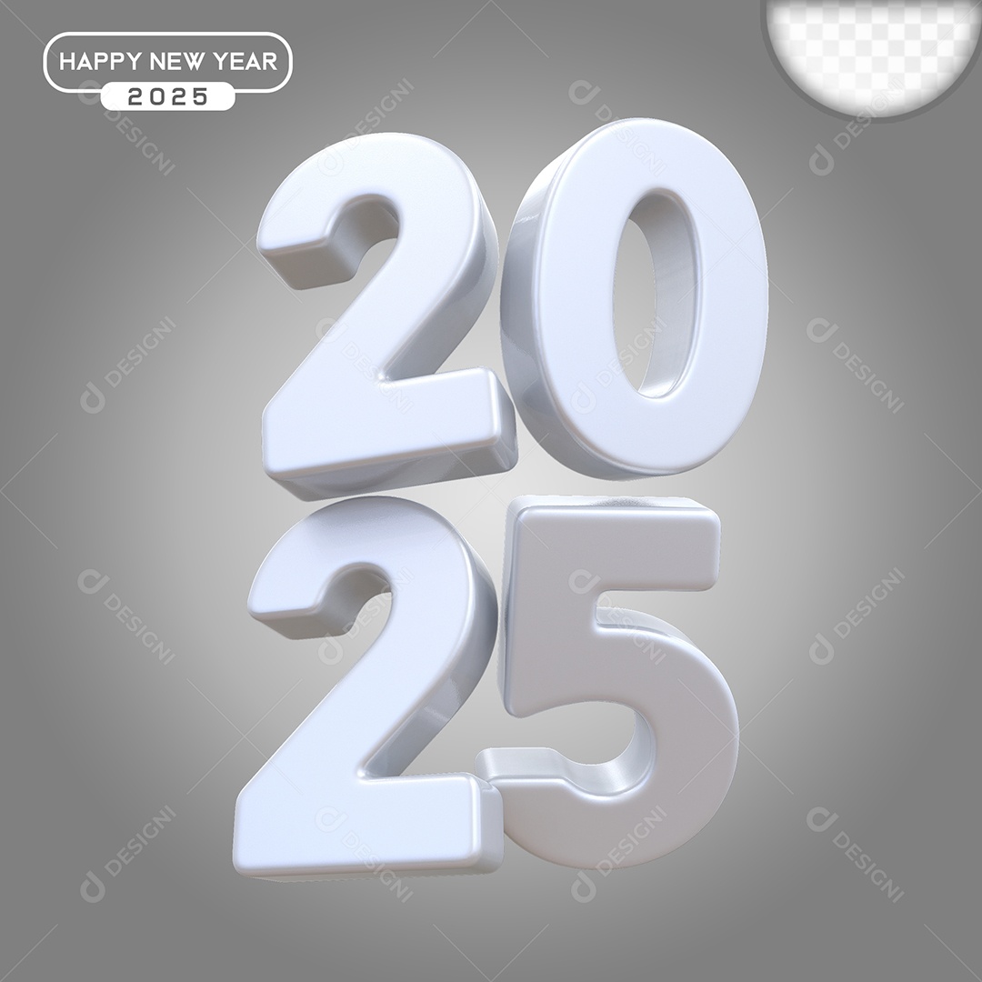 Elemento 3D Número 2025 Branco Para Composição PSD