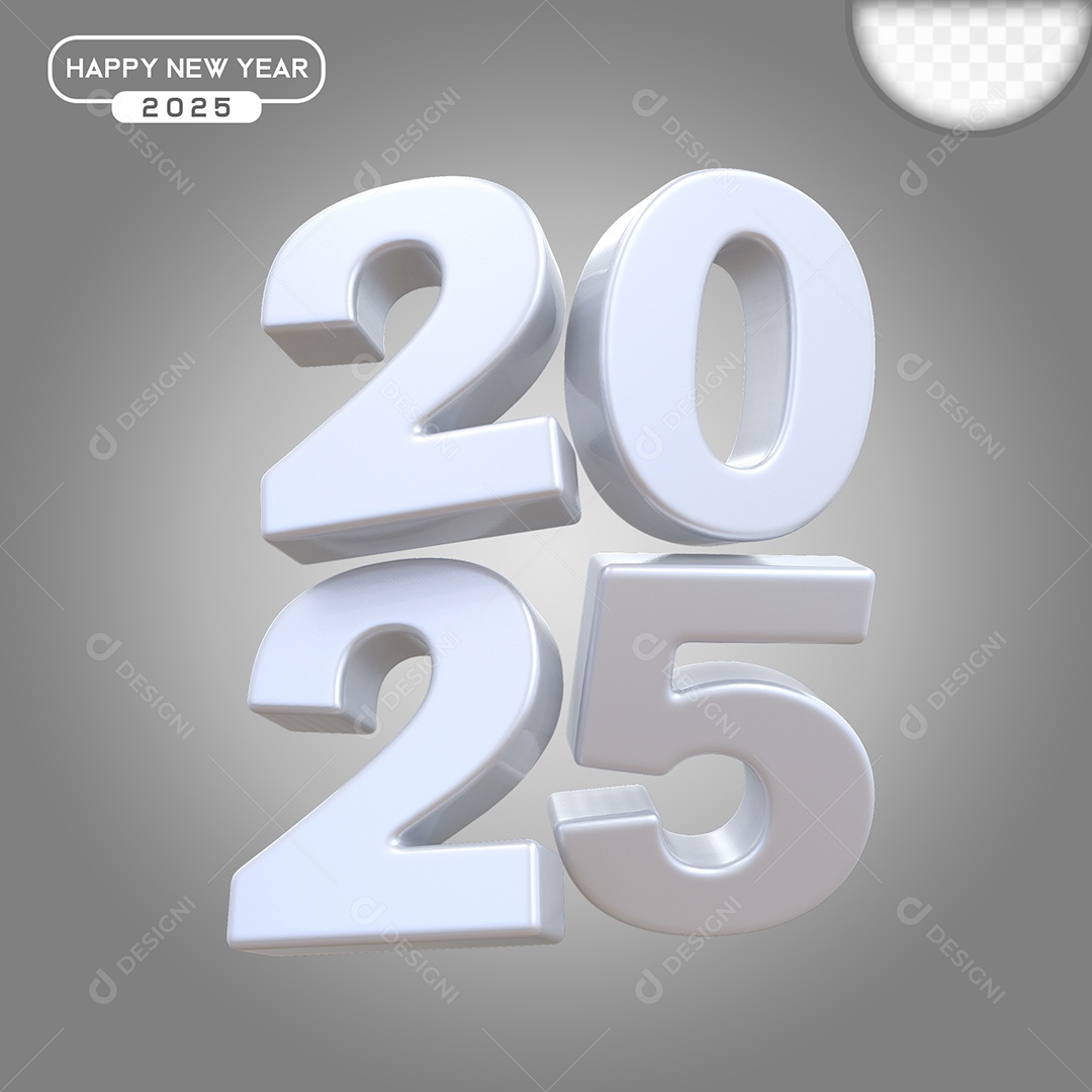 Elemento 3D Número 2025 Branco Para Composição PSD