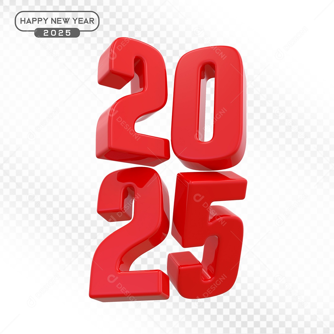 Elemento 3D Número 2025 Vermelho Para Composição PSD