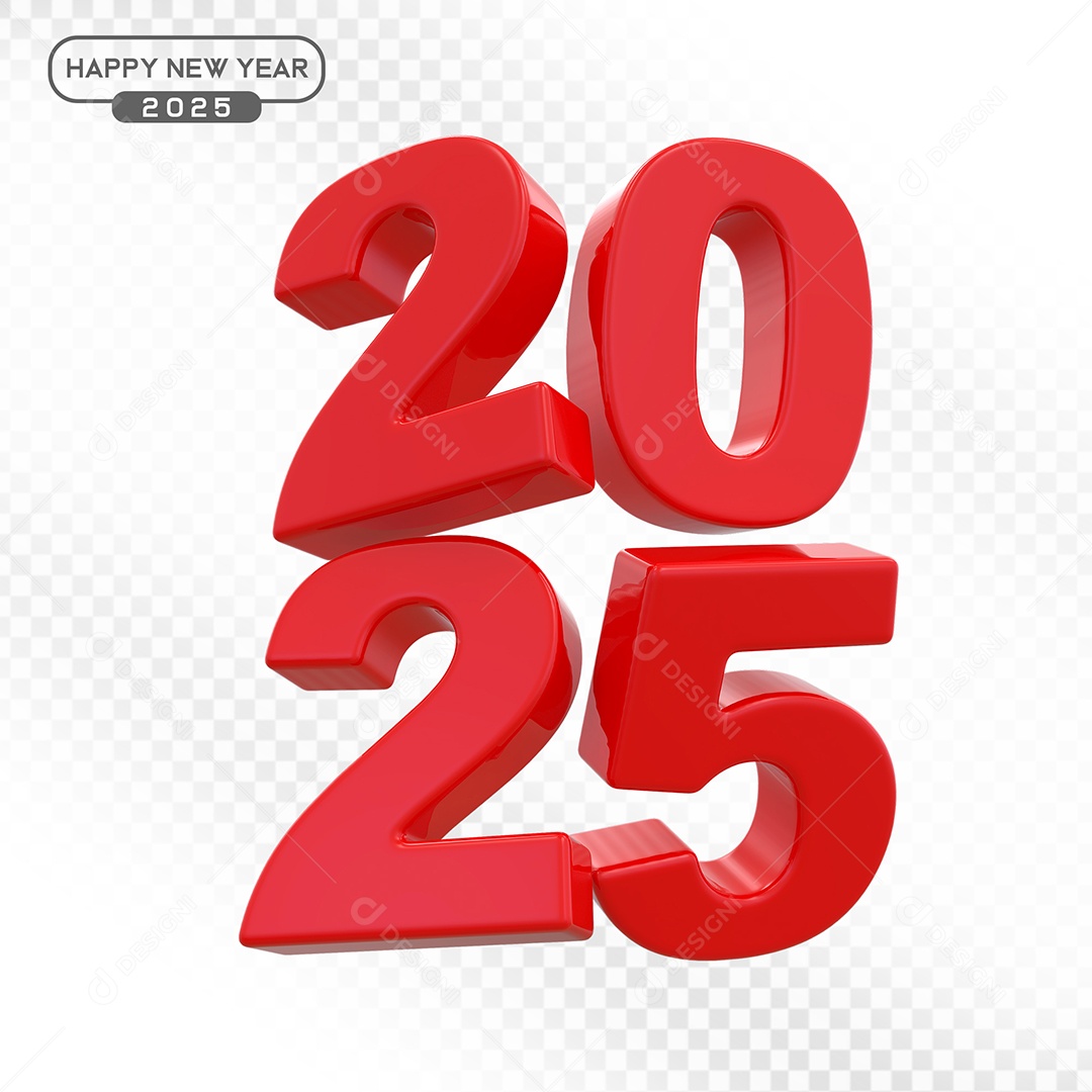 Elemento 3D Número 2025 Vermelho Para Composição PSD