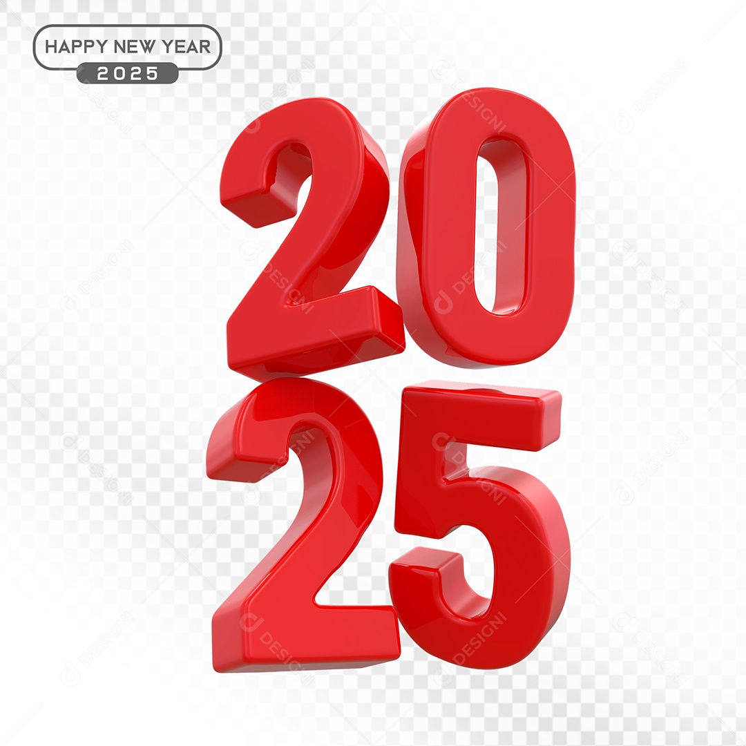 Elemento 3D Número 2025 Vermelho Para Composição PSD