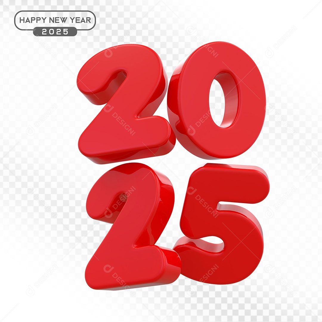 Elemento 3D Número 2025 Vermelho Para Composição PSD