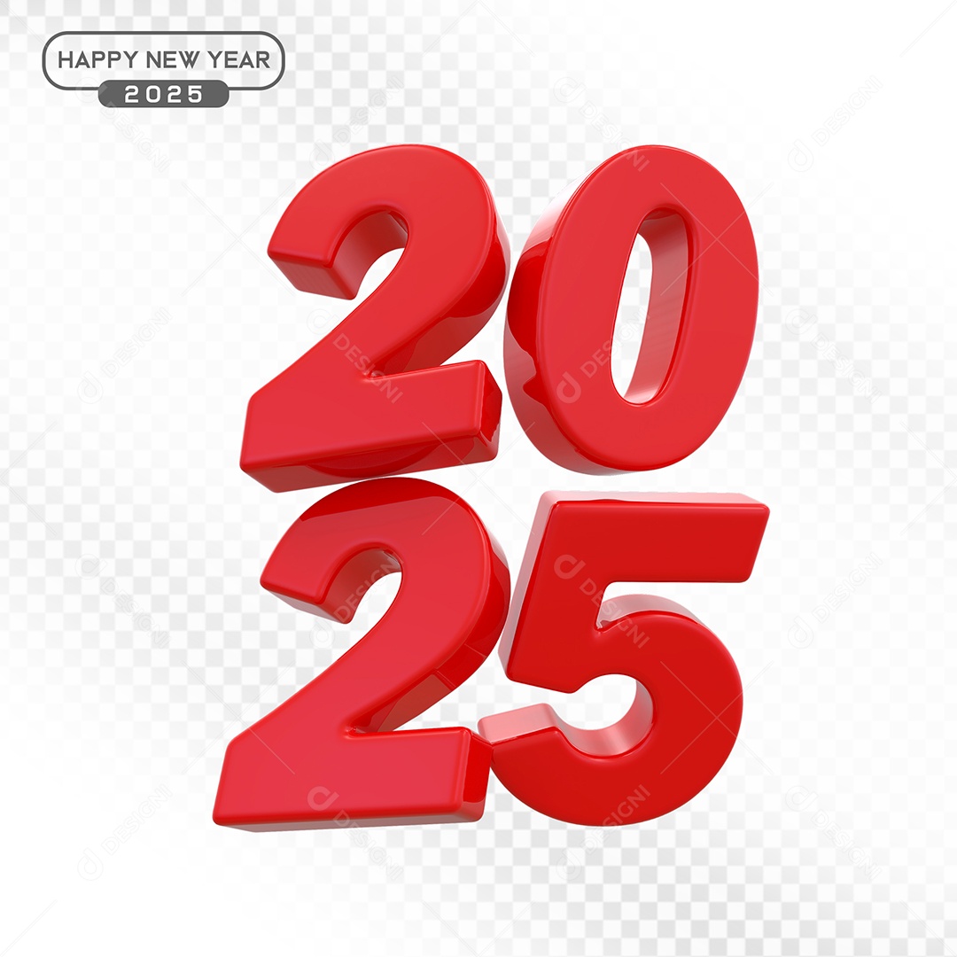 Elemento 3D Número 2025 Vermelho Para Composição PSD