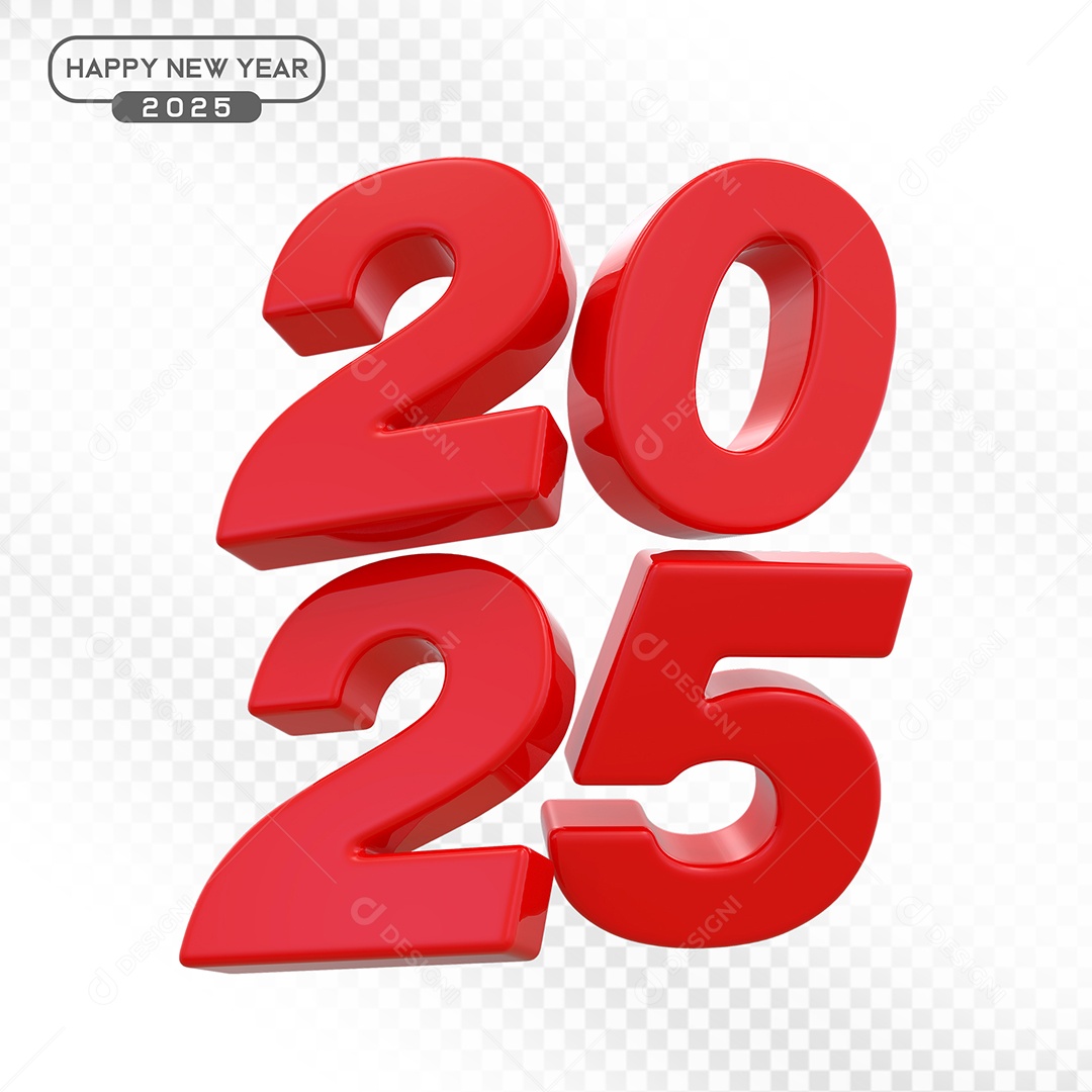 Elemento 3D Número 2025 Vermelho Para Composição PSD