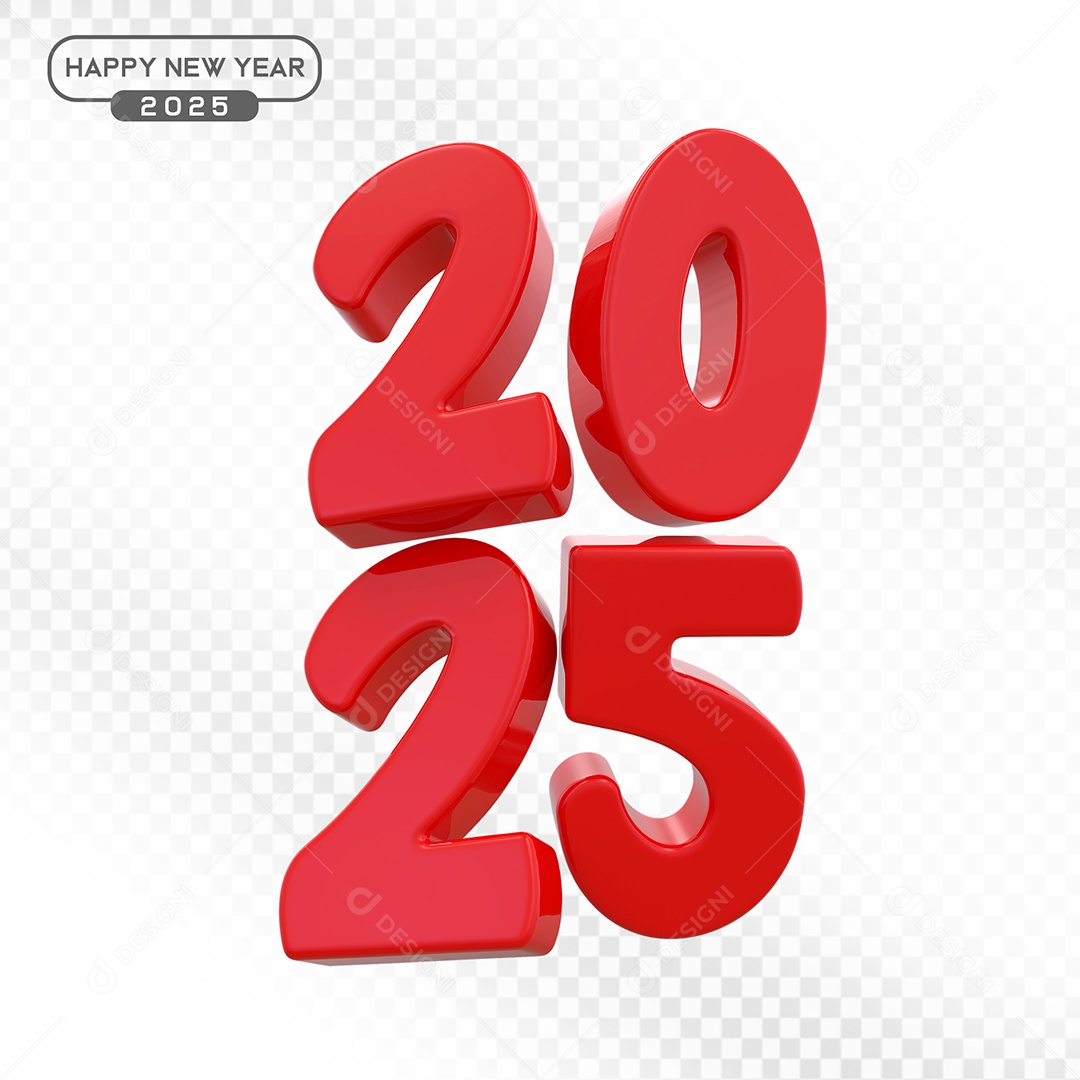 Elemento 3D Número 2025 Vermelho Para Composição PSD