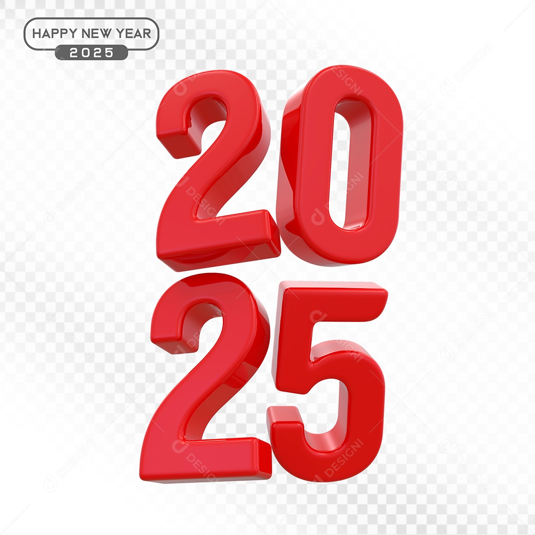 Elemento 3D Número 2025 Vermelho Para Composição PSD