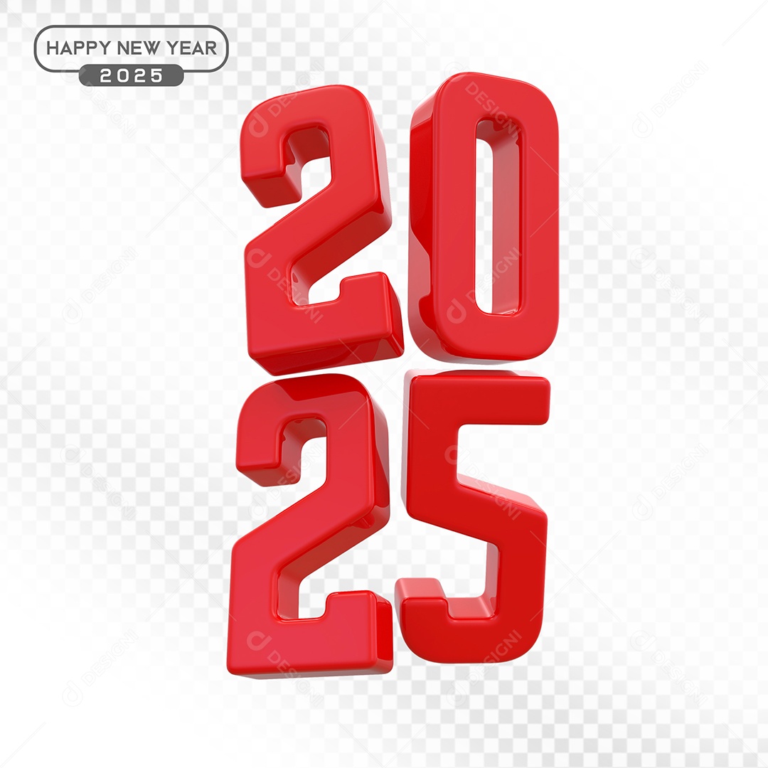 Elemento 3D Número 2025 Vermelho Para Composição PSD
