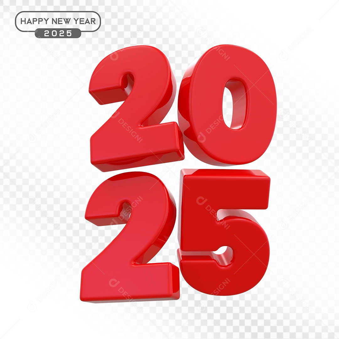 Elemento 3D Número 2025 Vermelho Para Composição PSD
