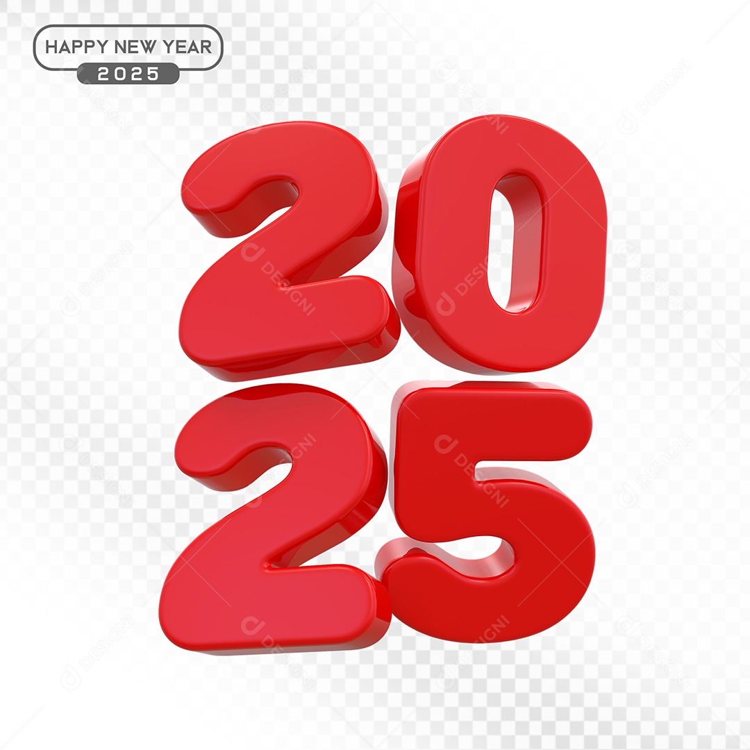 Elemento 3D Número 2025 Vermelho Para Composição PSD