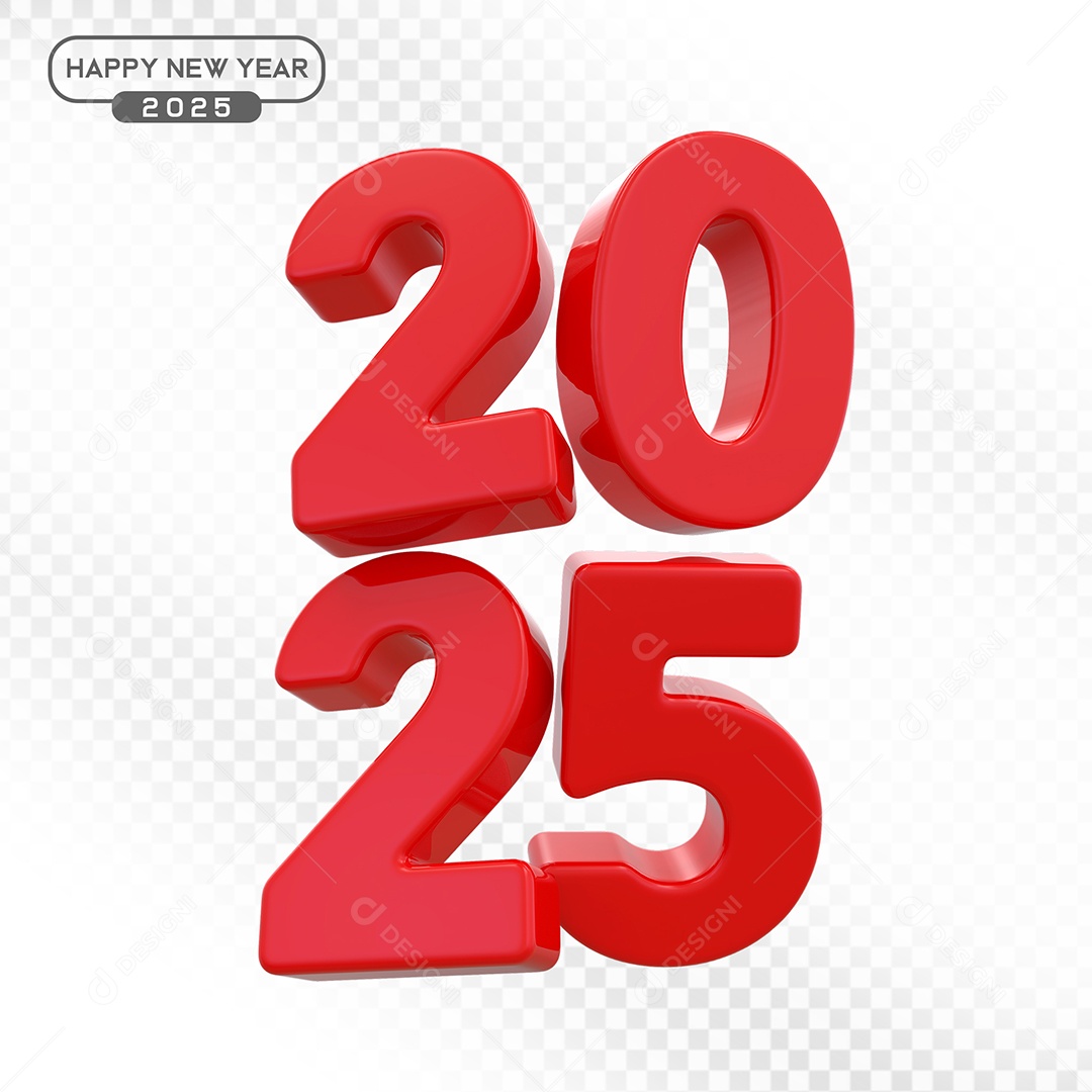 Elemento 3D Número 2025 Vermelho Para Composição PSD