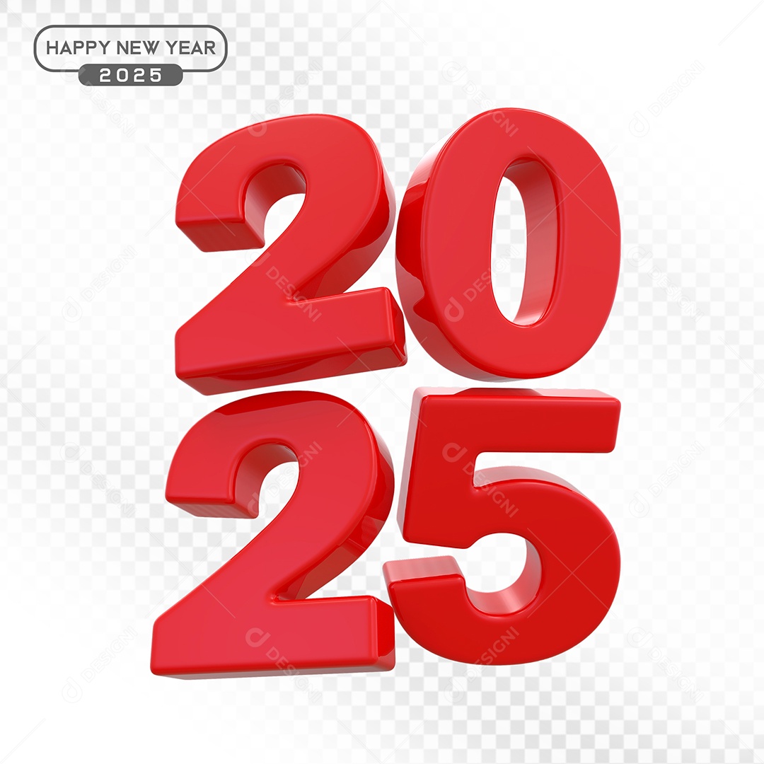 Elemento 3D Número 2025 Vermelho Para Composição PSD