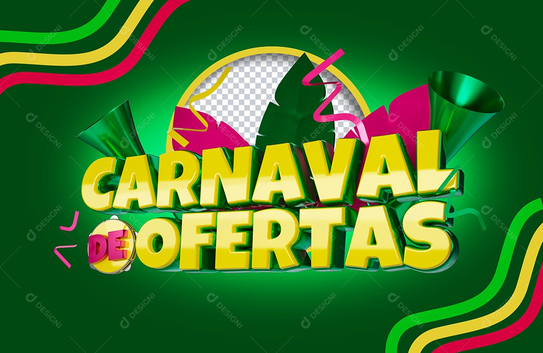 Selo 3D Carnaval de Ofertas para Composição PSD