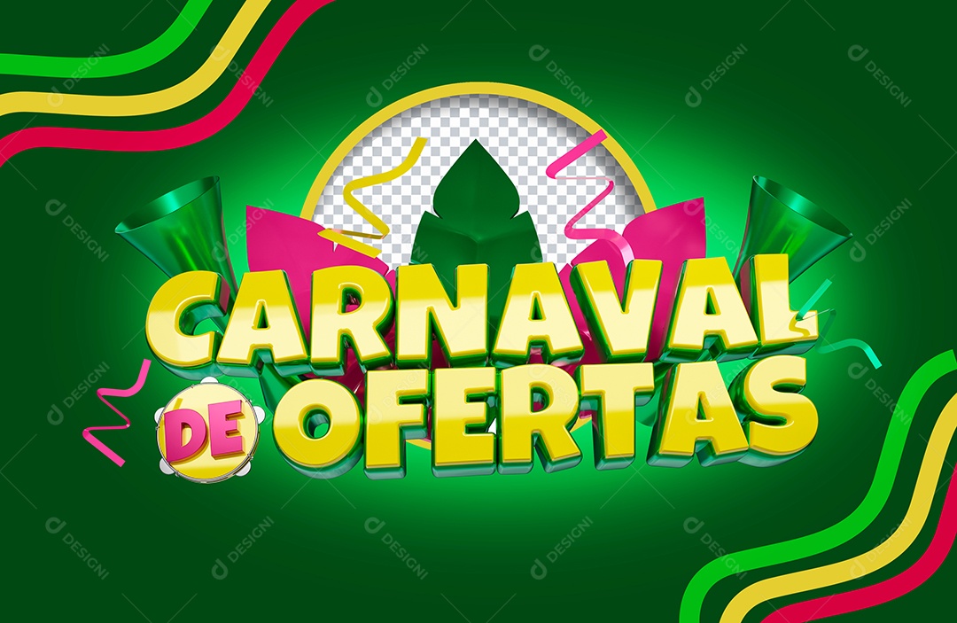 Selo 3D Carnaval de Ofertas para Composição PSD
