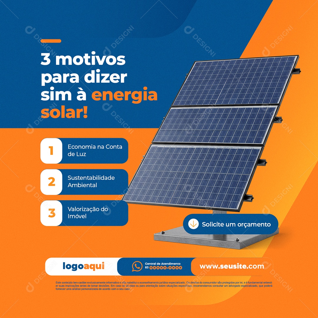 Três Motivos para Dizer Sim à Energia Solar Social Media PSD Editável