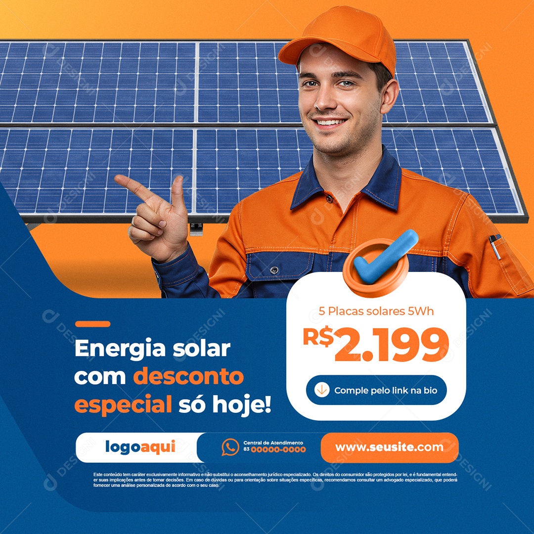 Energia Solar com Desconto Especial Só Hoje Social Media PSD Editável