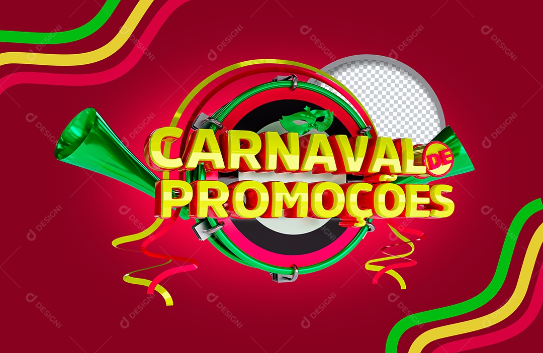 Selo 3D Carnaval de promoções para Composição PSD