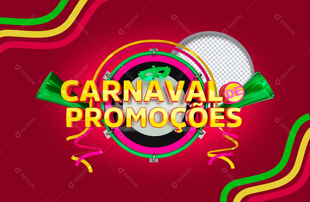Selo 3D Carnaval de promoções para Composição PSD