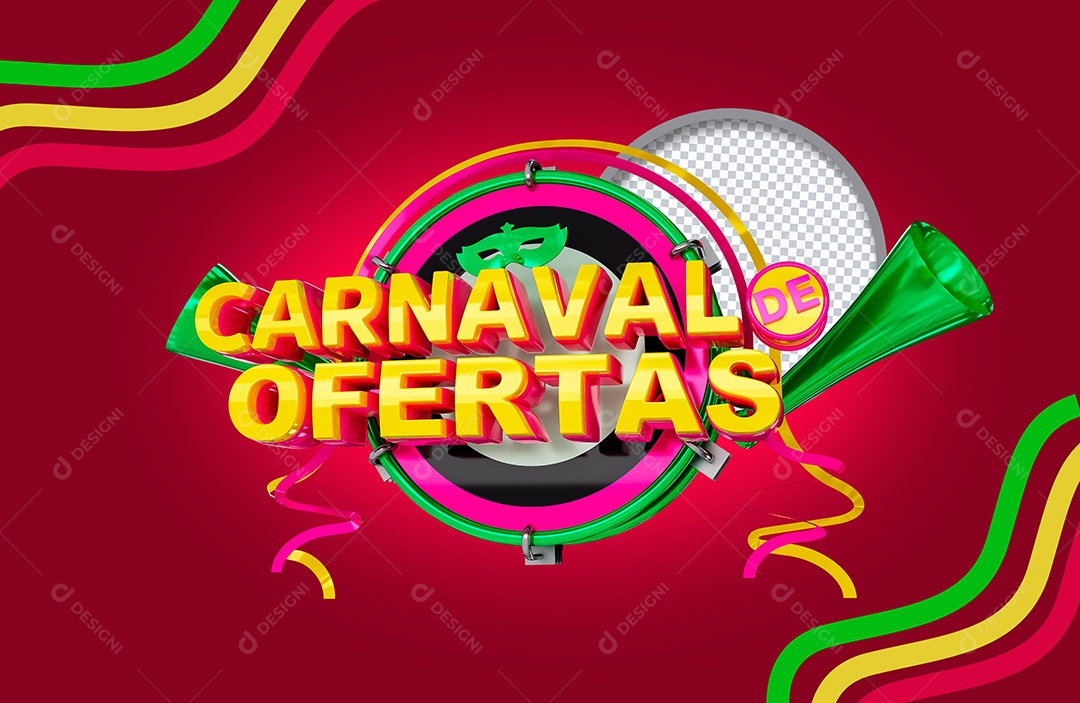 Selo 3D Carnaval de Ofertas para Composição PSD