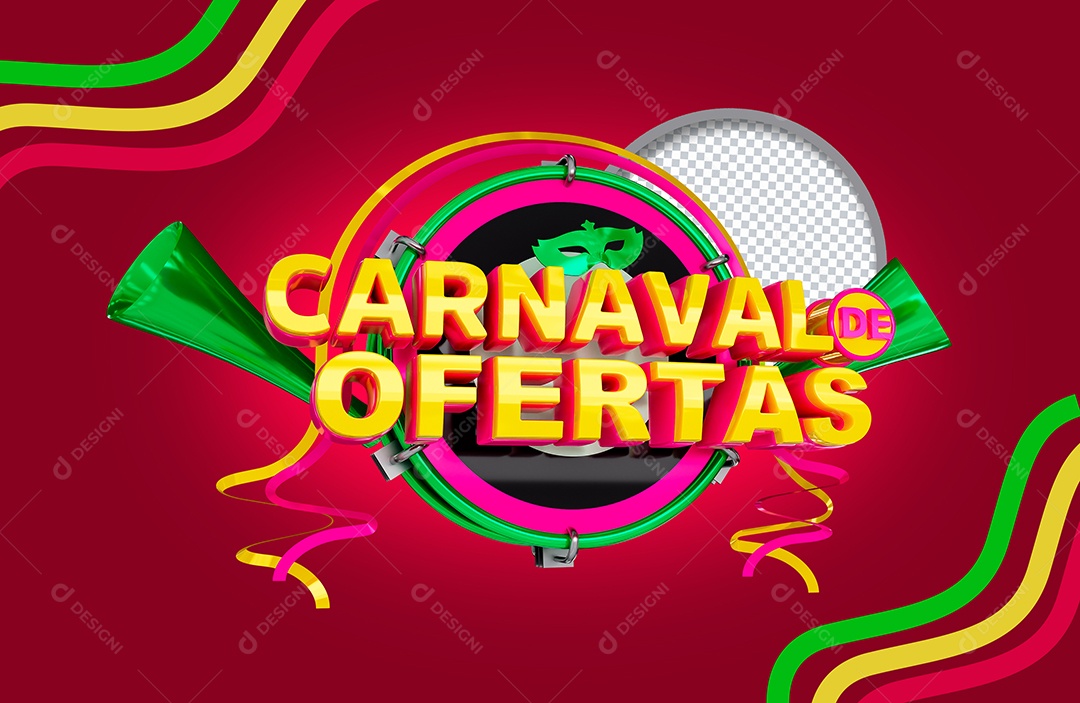Selo 3D Carnaval de Ofertas para Composição PSD
