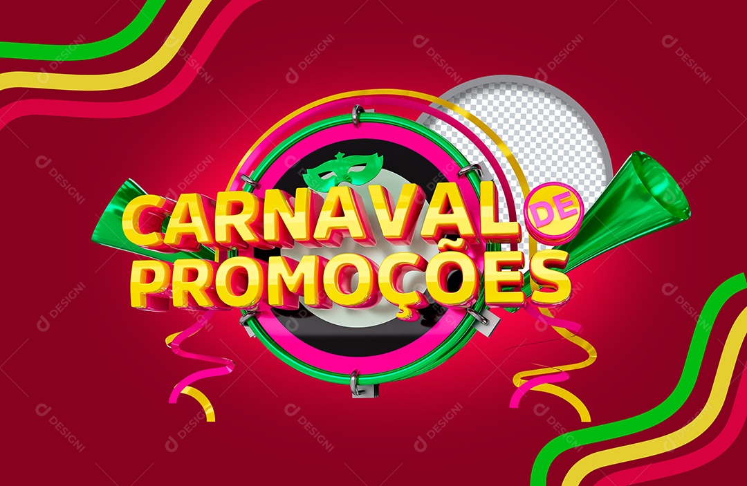 Selo 3D Carnaval de Promoções para Composição PSD