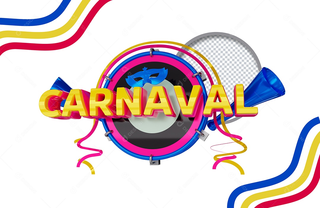 Selo 3D Carnaval para Composição PSD