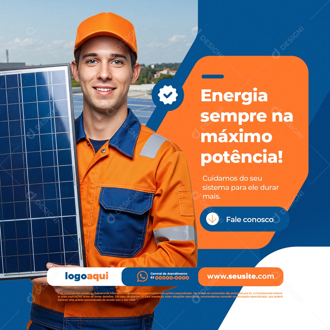 Energia Solar Energia Sempre na Máximo Potência Social Media PSD Editável