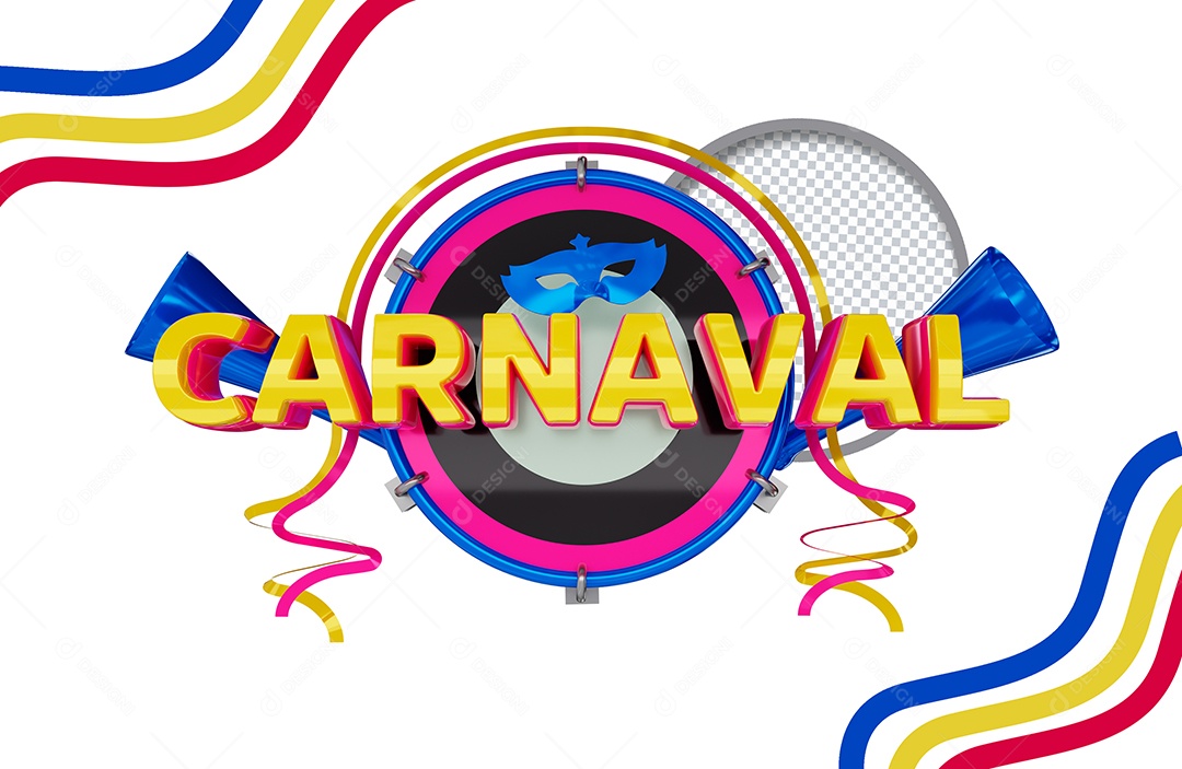 Selo 3D Carnaval para Composição PSD