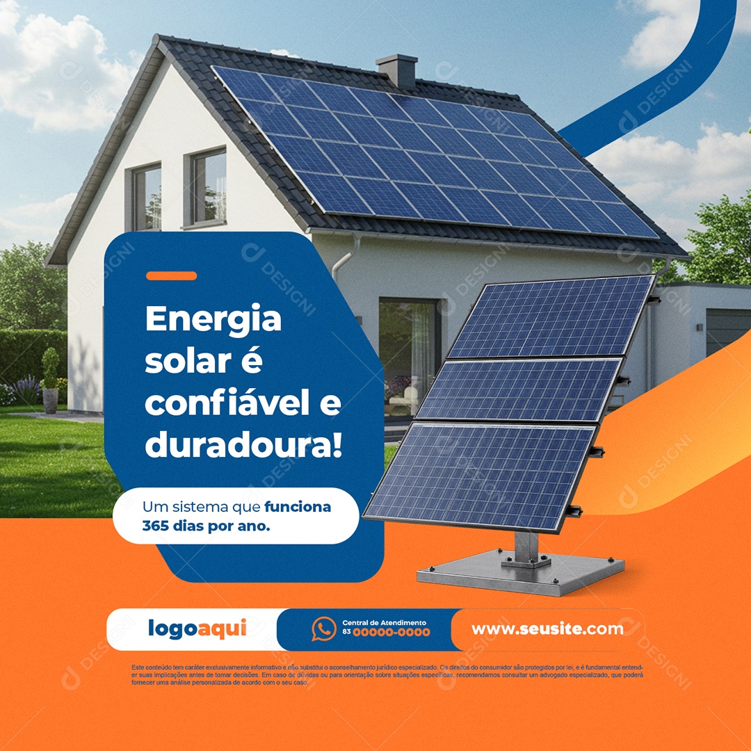 Energia Solar é Confiável e Duradoura Social Media PSD Editável